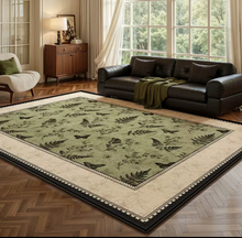 Load image into Gallery viewer, French Vintage Dark Green Floral Rug with Black Border – 63" x 91