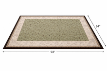 Load image into Gallery viewer, Vintage Green & Grey Pattern Rug with Deep Brown Border – 64" x 93"