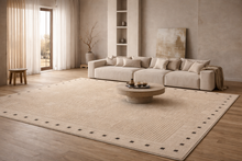 Load image into Gallery viewer, Beige Grid Border Area Rug – 79" x 136" Minimal Modern Statement