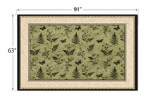 Load image into Gallery viewer, French Vintage Dark Green Floral Rug with Black Border – 63" x 91