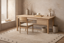 Load image into Gallery viewer, Beige Grid Border Area Rug – 79" x 136" Minimal Modern Statement
