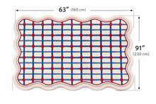 Load image into Gallery viewer, Wavy Edge Red &amp; Blue Line Area Rug – Beige Base, 63" x 91"
