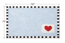 Load image into Gallery viewer, Blue Base Red Heart Pattern Rug with Black &amp; White Trim – 79" x 118"
